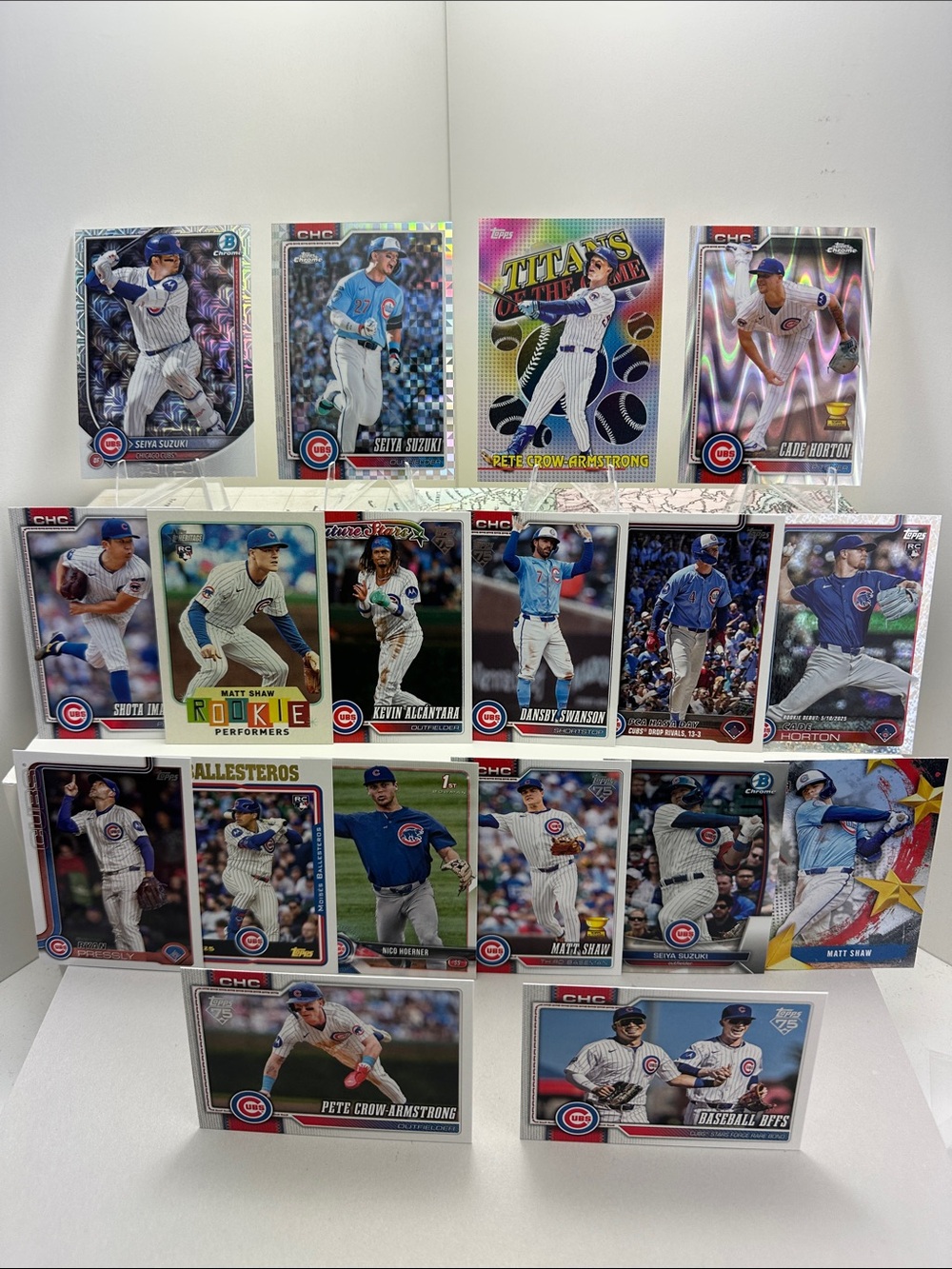 Pete Crow-Armstrong Cubs lot of 18 + Suzuki Xfractor/Mojo+ Shaw & Horton Rookies